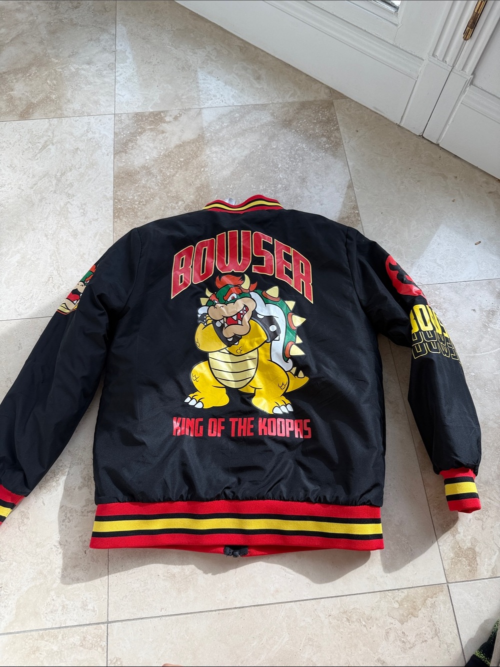 Bowser Kids' Black Graphic Bomber Jacket - King of the Koopas